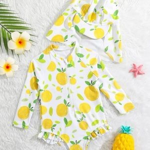 Baby fruit print swimsuit with hat